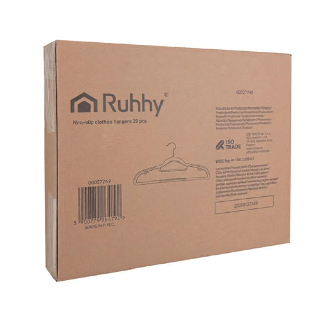 Набір протиковзних вішаків для одягу Ruhhy 42 см 20 шт Grey (5900779964792)
