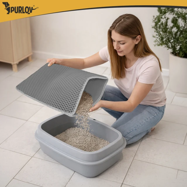 Килимок під туалет для котів Purlov 60x45 см Grey (5900779964877)