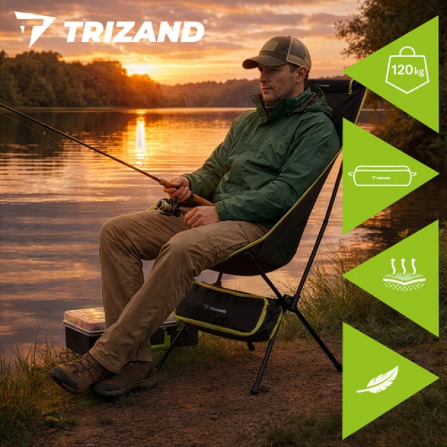 Рибальське крісло Trizand 41x52x86 см складне з чохлом Black (5900779964983)