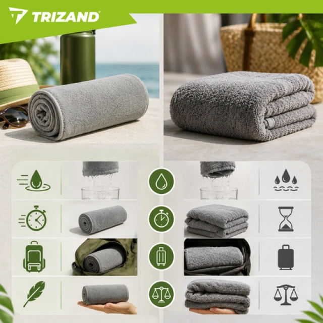 Рушник швидковисихаючий Trizand 120x60 см з мікрофібри Grey (5900779965034)