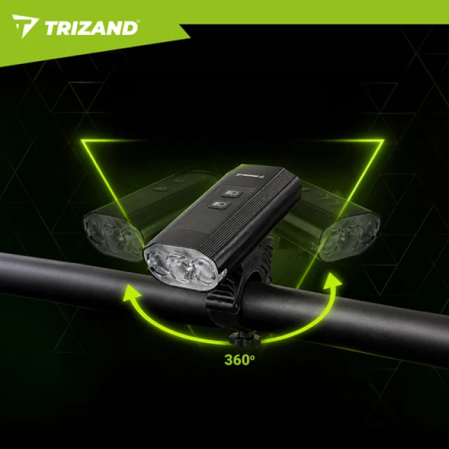 Ліхтар велосипедний Trizand LED 1300 лм передній + задній USB-C 5200 мАч (5900779965164)