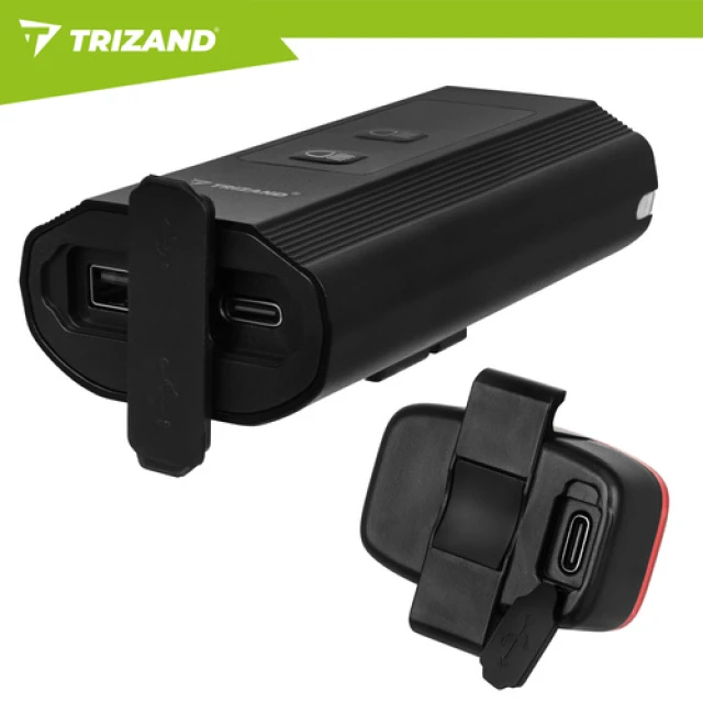Ліхтар велосипедний Trizand LED 1300 лм передній + задній USB-C 5200 мАч (5900779965164)