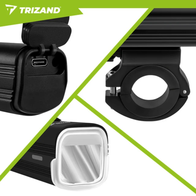 Ліхтар велосипедний Trizand LED 1000 лм передній + задній USB-C 4800 мАч (5900779965171)