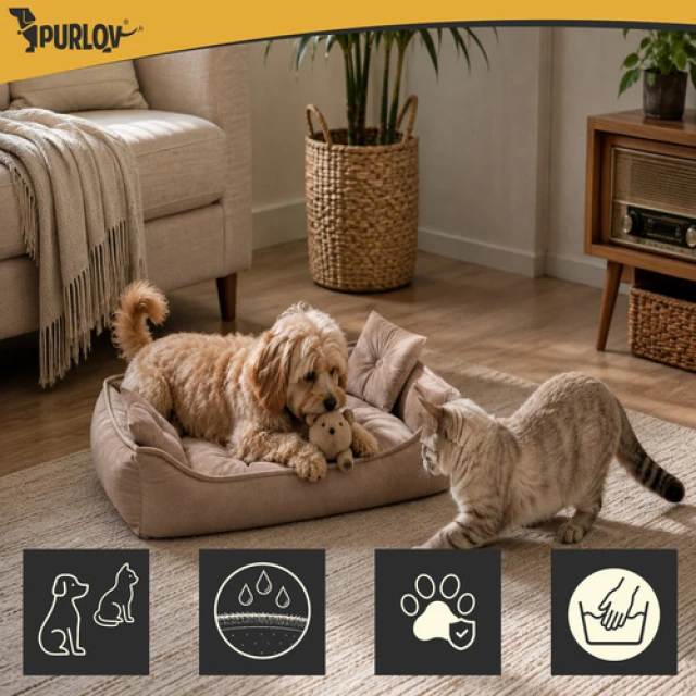 Лежак для собак/котів Purlov 70x50 см Beige (5900779966079)