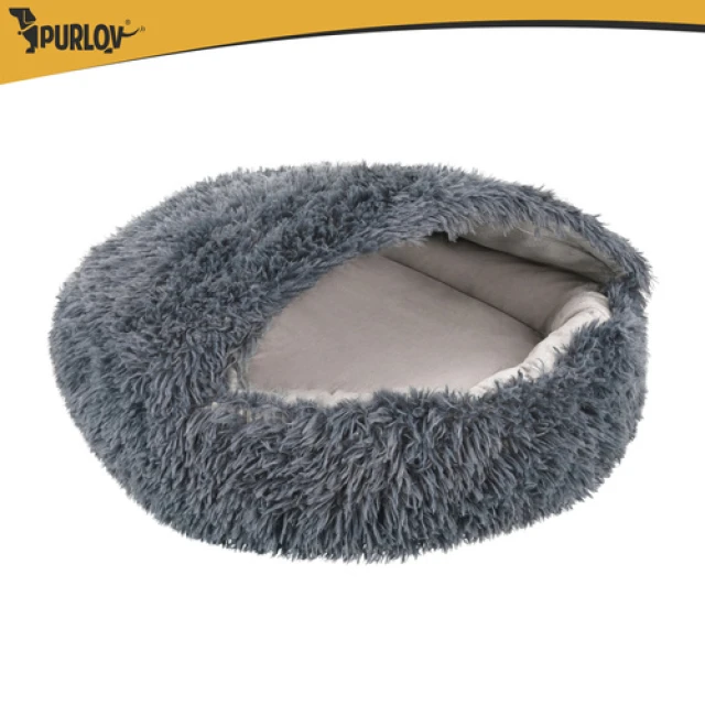 Лежак для собак/котів Purlov 70 см плюшевий з балдахіном (5900779966086)