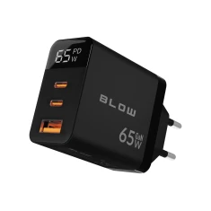 Мережевий зарядний пристрій Blow 65 Вт GaN PD 1x USB-A 2x USB-C LCD ватметр 76-030# Black (5900804146537)