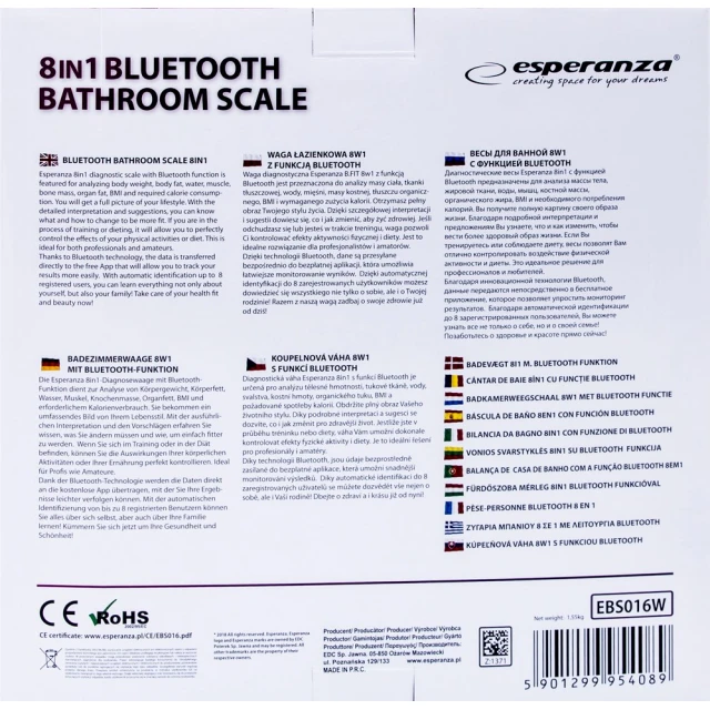 Ваги підлогові Esperanza B.FIT EBS016W Bluetooth White (5901299954089)