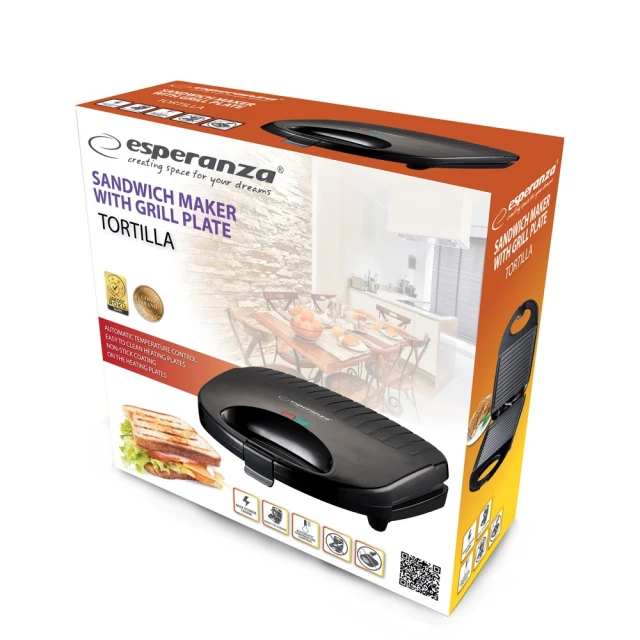 Сендвічниця Esperanza Tortilla EKT009 1000 Вт Black (5901299954492)