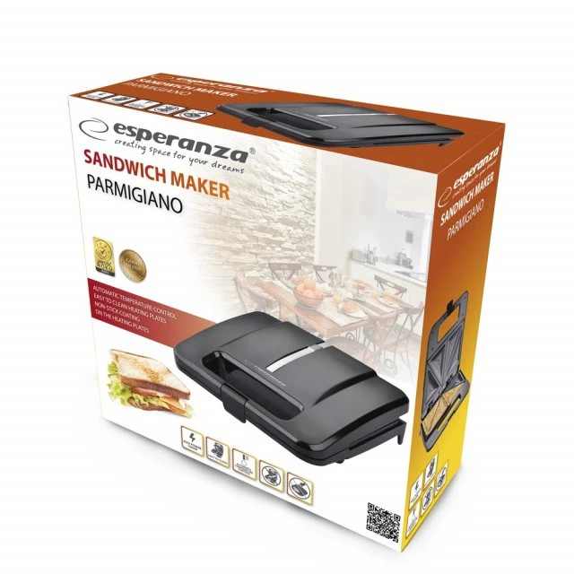 Сендвічниця Esperanza Parmigiano EKT010 1000 Вт Black (5901299954508)