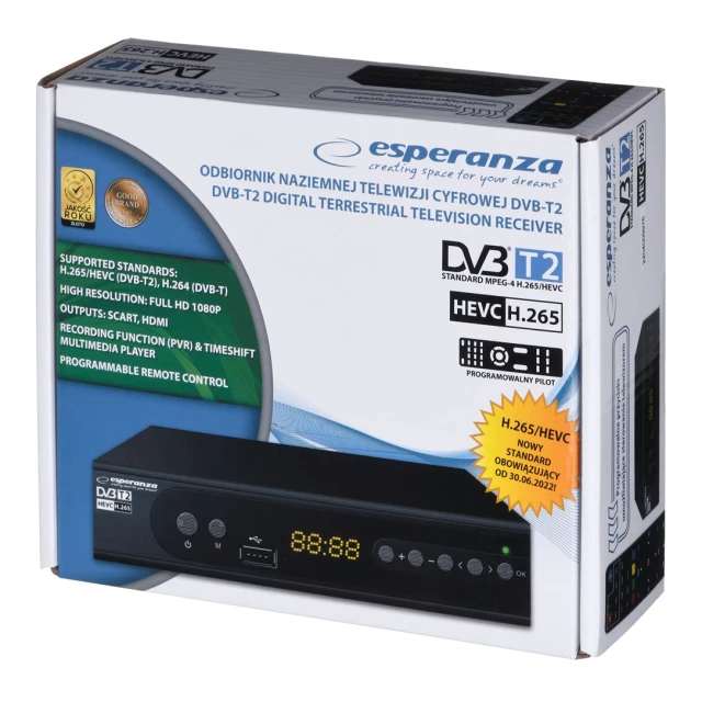 Цифровий тюнер Esperanza DVB-T2 H.265/HEVC EV106P (5901299957790)