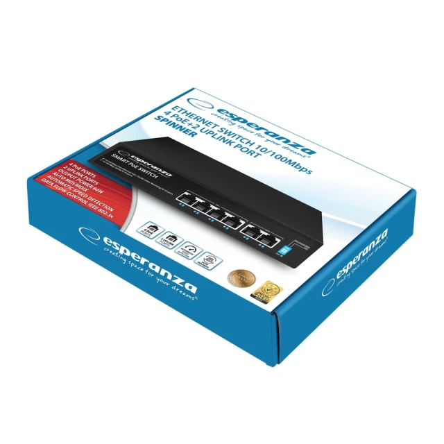 Комутатор Esperanza Spinner ENS105 6-портовий PoE 10/100M 60 Вт (5901299960387)
