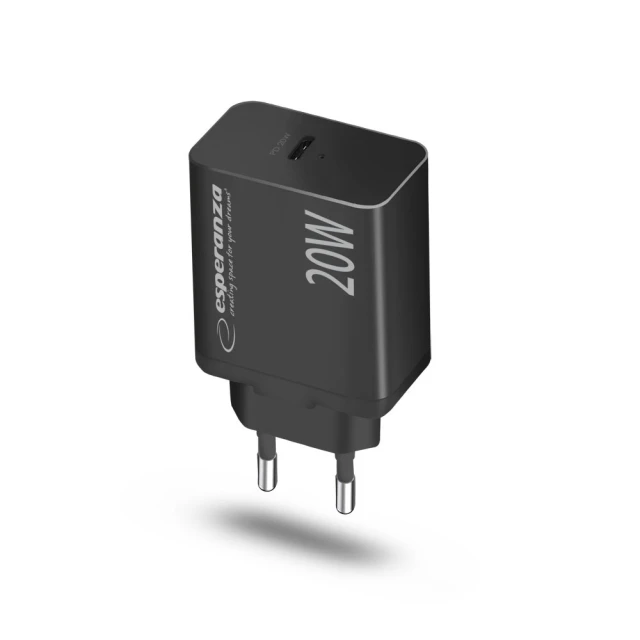 Мережевий зарядний пристрій Esperanza EZC104K 20 Вт USB-C PD Black (5901299960547)