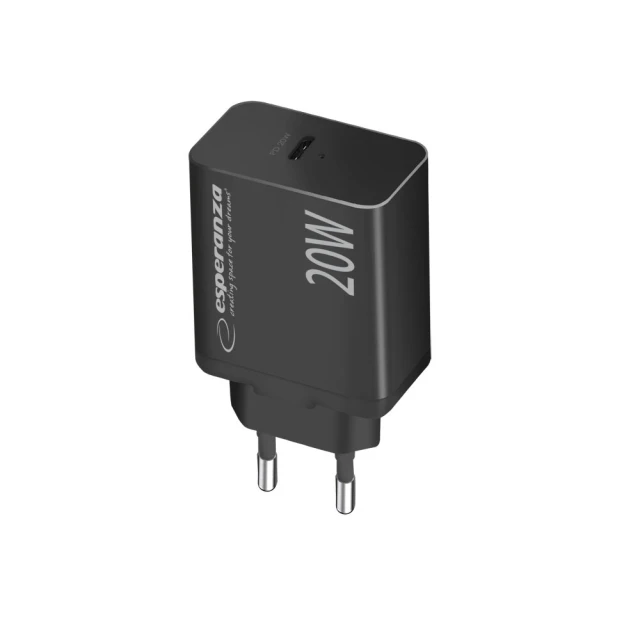 Мережевий зарядний пристрій Esperanza EZC104K 20 Вт USB-C PD Black (5901299960547)