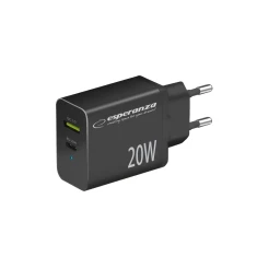 Мережевий зарядний пристрій Esperanza EZC105K 38 Вт USB-C PD 20 Вт + USB-A QC 3.0 18 Вт Black (5901299960561)