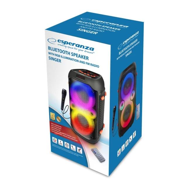 Портативна колонка Esperanza Singer EP156 з караоке Bluetooth FM LED RGB (5901299961193)