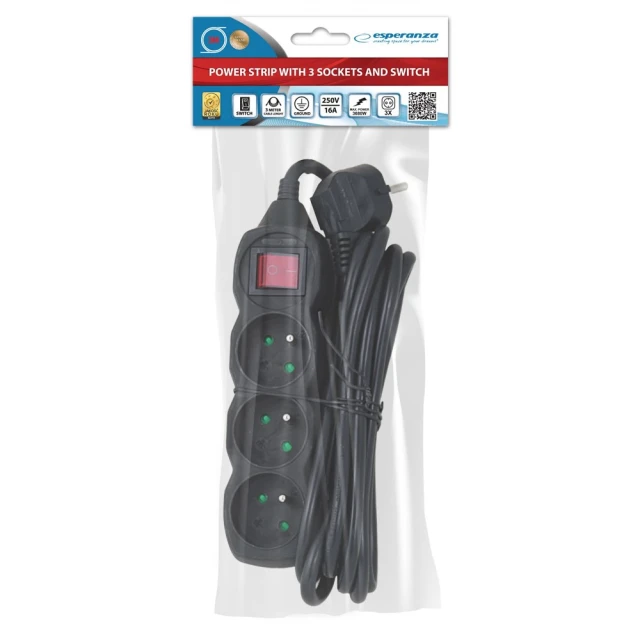 Подовжувач Esperanza ELK211K 3 розетки з вимикачем 3 м Black (5901299961575)