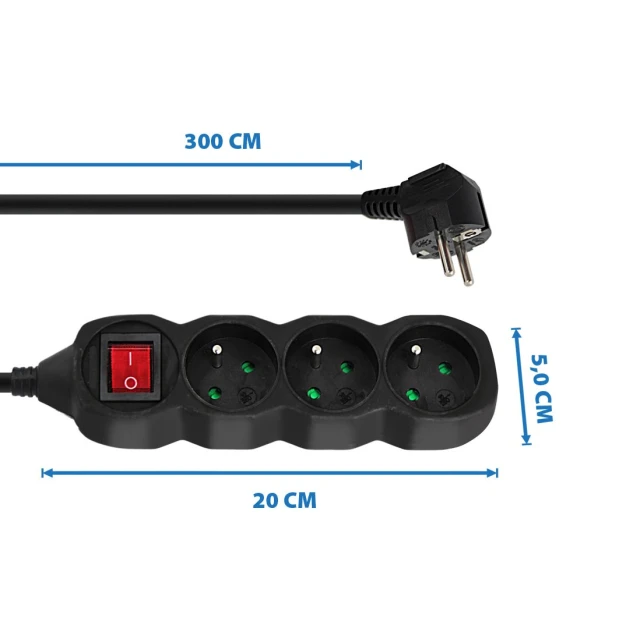 Подовжувач Esperanza ELK211K 3 розетки з вимикачем 3 м Black (5901299961575)