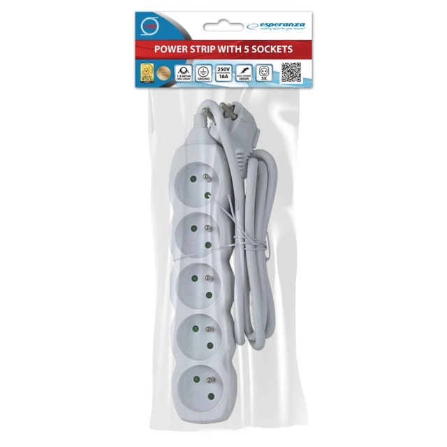 Мережевий подовжувач Esperanza ELK207W 5 розеток 1,5 м White (5901299961667)