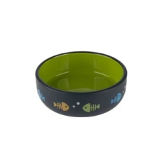 Миска для котів Yarro керамічна 13x4 см Рибки Black з зеленою серединою (5901436127604)