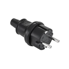 Вилка німецька 16A/250V IP44 гумова Kemot Black (URZ3175)