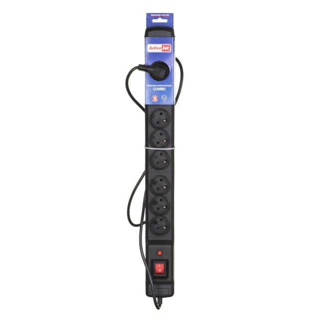 Сетевой фильтр ActiveJet ACJ Combo 9 гнезд 10 А 1,5 м Black (5901443013969)