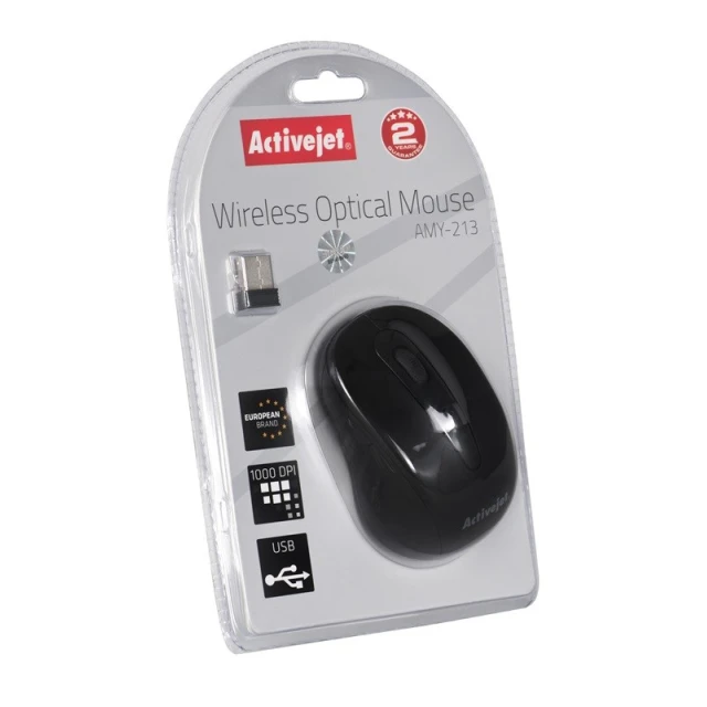 Миша ActiveJet AMY-213 бездротова оптична 1600 DPI Black (5901443107033)
