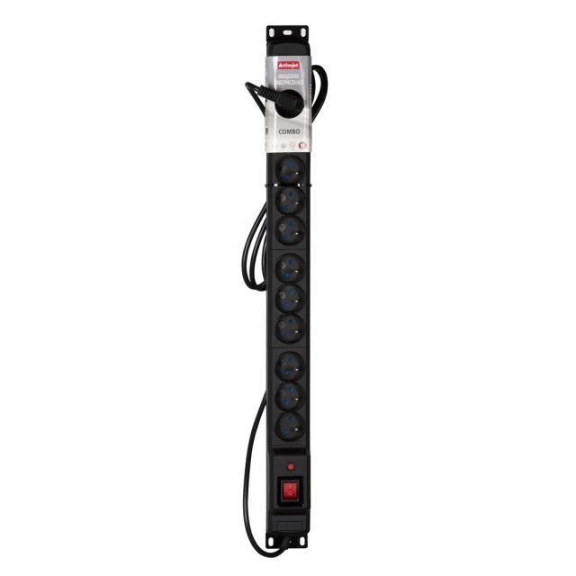 Удлинитель ActiveJet COMBO 12 розеток 5 м 10 A 2500 Вт Black (5901443111405)