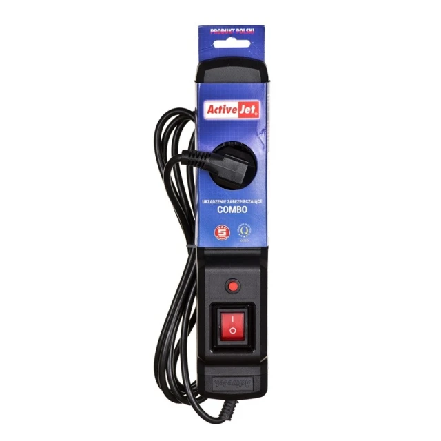 Сетевой фильтр ActiveJet Combo 3 гнезда 10 А 2300 Вт 3 м Black (5901443115595)