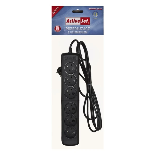 Подовжувач ActiveJet 6GNU 6 розеток 3 м Black (5901452158071)