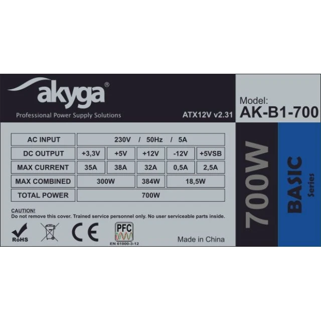 Блок живлення Akyga AK-B1-700 700 Вт пасивне охолодження 120 мм (5901720131485)