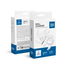 Мережевий зарядний пристрій Blue Star USB A 1A 5W + кабель USB A до Lightning White (5901737183729)