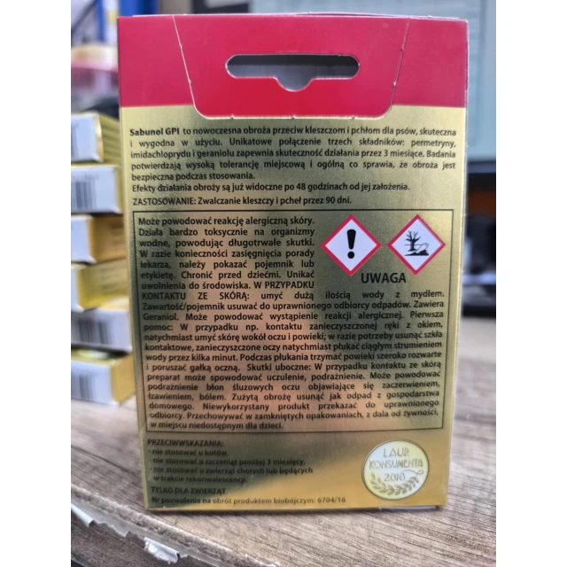 Нашийник для собак Laboratorium DermaPharm від бліх і кліщів Sabunol 35 см Gold (5901742001353)
