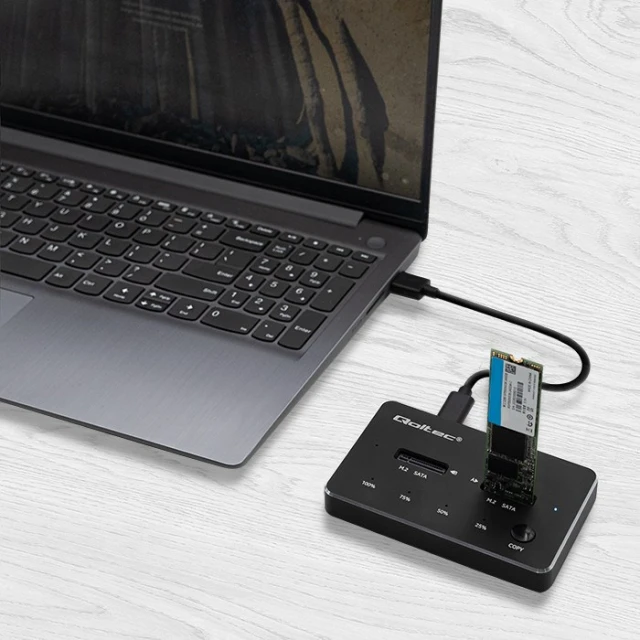 Док-станція Qoltec для SSD 2x M.2 SATA NGFF USB Type-C (5901878503103)
