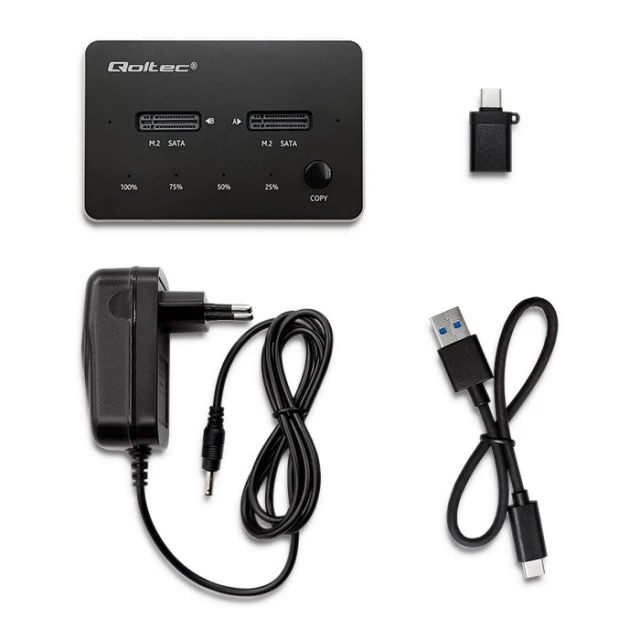 Док-станція Qoltec для SSD 2x M.2 SATA NGFF USB Type-C (5901878503103)