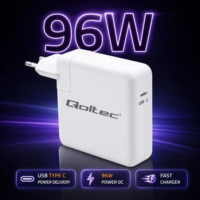 Мережевий зарядний пристрій Qoltec 51783 96 Вт USB-C 5-20 В 3-4.8 А (5901878517834)