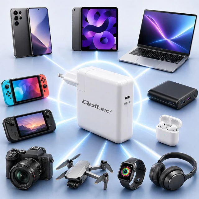 Мережевий зарядний пристрій Qoltec 51783 96 Вт USB-C 5-20 В 3-4.8 А (5901878517834)