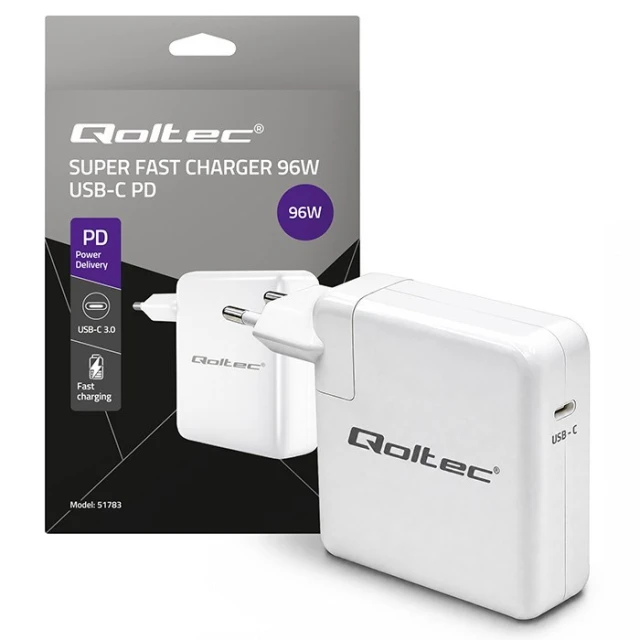 Мережевий зарядний пристрій Qoltec 51783 96 Вт USB-C 5-20 В 3-4.8 А (5901878517834)