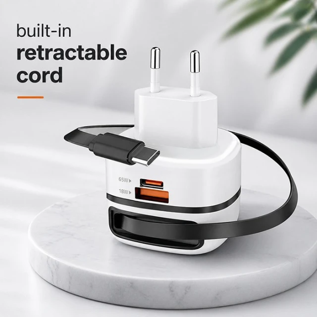 Мережевий зарядний пристрій Qoltec 51784 GaN 65 Вт USB-C PD PPS 5-20 В 3-3.25 А Black (5901878517841)