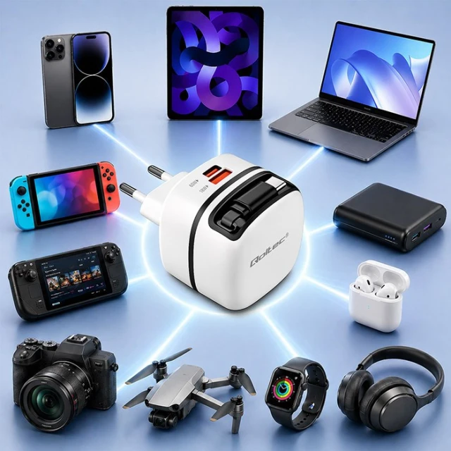 Мережевий зарядний пристрій Qoltec 51784 GaN 65 Вт USB-C PD PPS 5-20 В 3-3.25 А Black (5901878517841)