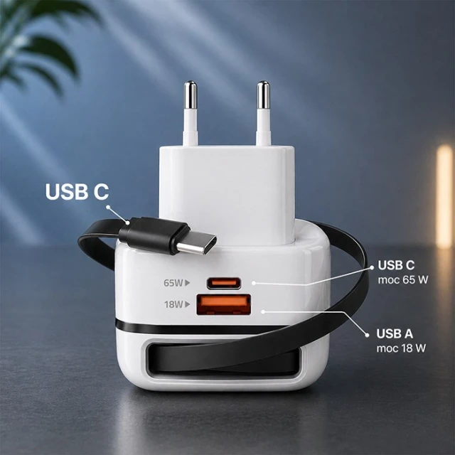 Мережевий зарядний пристрій Qoltec 51784 GaN 65 Вт USB-C PD PPS 5-20 В 3-3.25 А Black (5901878517841)