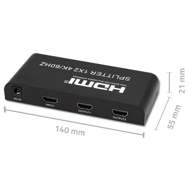 Сплітер Qoltec HDMI 1x2 4K 60Hz 6 Gb/s (5901878517971)