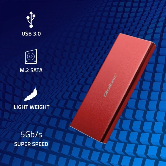 Зовнішній кишеню Qoltec для M.2 SSD SATA NGFF USB 3.0 5 Гб/с 2TB Red (5901878518312)