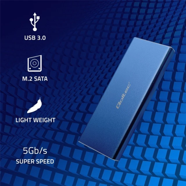 Зовнішній кишеню Qoltec для M.2 SATA SSD NGFF USB 3.0 5 Гбіт/с 2TB Blue (5901878518329)