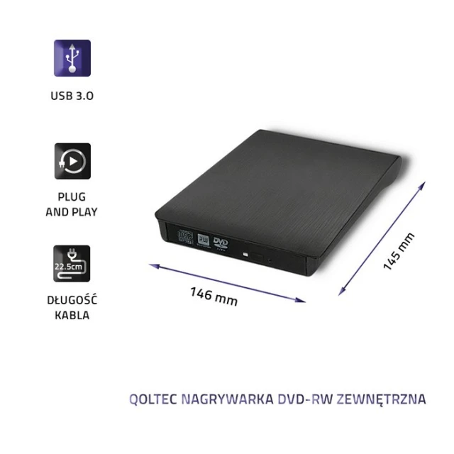 Зовнішній Qoltec DVD-RW привід USB 3.0 Black (5901878518572)