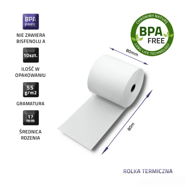 Термопапір Qoltec 80x80 мм 55 г/м² 10 шт BPA FREE (5901878518923)