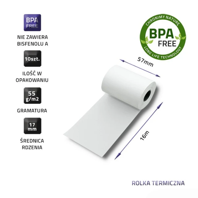 Термопапір Qoltec 57x16 мм 55 г/м² 10 шт BPA FREE (5901878518992)
