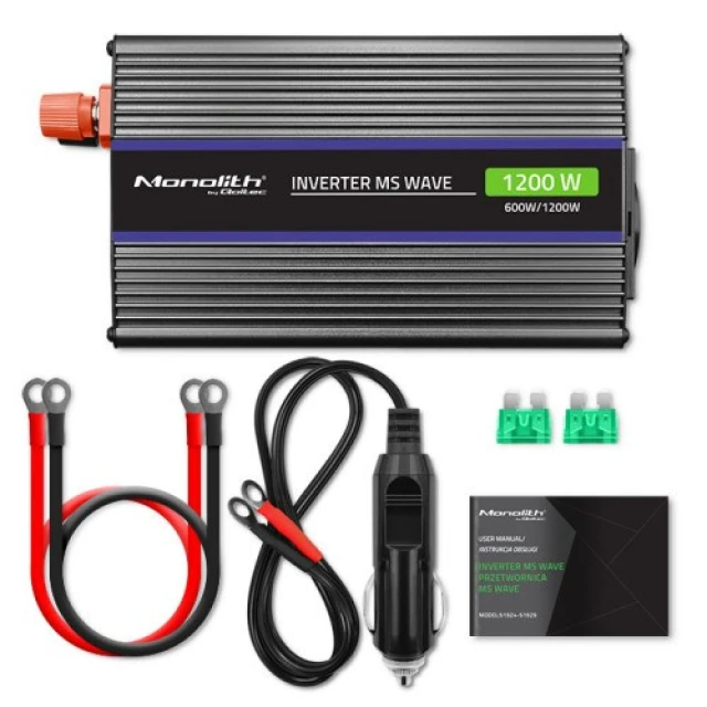 Перетворювач напруги Qoltec Monolith 1200 MS Wave 12V на 230V 600/1200 Вт USB (5901878519258)