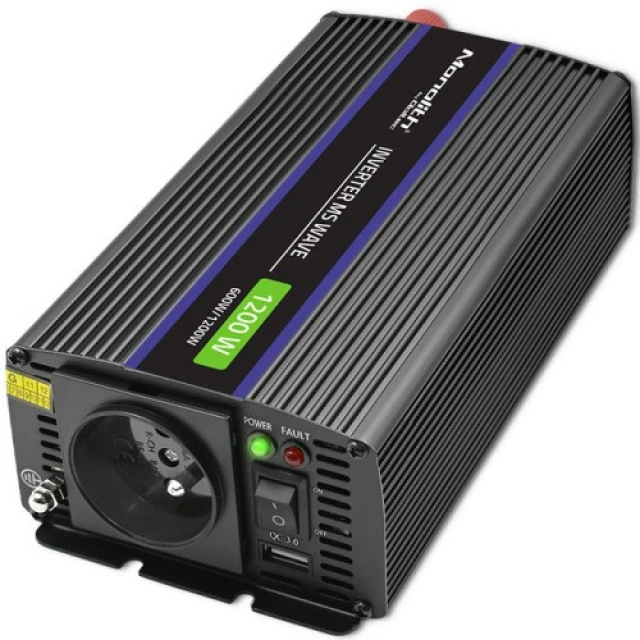 Перетворювач напруги Qoltec Monolith 1200 MS Wave 12V на 230V 600/1200 Вт USB (5901878519258)