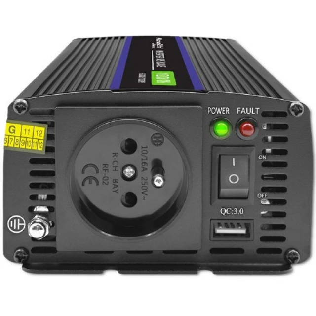 Перетворювач напруги Qoltec Monolith 1200 MS Wave 12V на 230V 600/1200 Вт USB (5901878519258)
