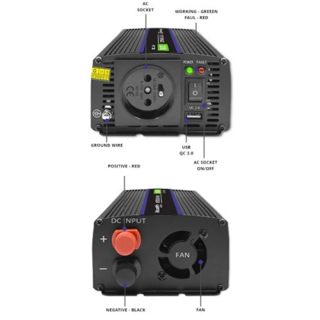 Перетворювач напруги Qoltec Monolith 1200 MS Wave 12V на 230V 600/1200 Вт USB (5901878519258)
